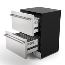 24 Inch Outdoor Refrigerator For Patio Indoor Under Counter Double Drawer Fridge