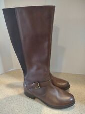 Clark Boots Size 7.5 Tall Brown Leather Side Sip Stretch Panel Calf Perfect