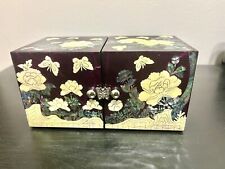 Korean Mother Of Pearl Butterfly Lacquer Wood Jewelry Box Fold Out