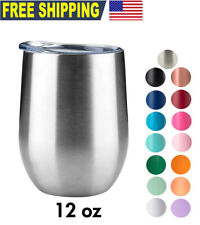 Wine Tumbler 12oz With Sip Lid Double Wall Stainless Steel Insulated Wine Glass