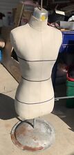 Vintage Female Pinnable White Muslin Dress Form Mannequin Torso With Metal Base