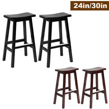 Set Of 2 Bar Stools Counter Wooden Saddle Stools Barstools Kitchen Dining Chairs