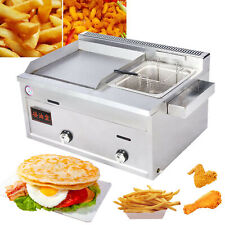 Commercial Gas Propane Griddle Flat Top Double Burner Station Grill Deep Fryer