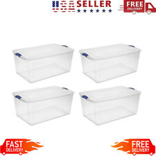 105 Qt. Plastic Latch Box Stackable Storage Containers Tote Bin W Lid 4pack Us