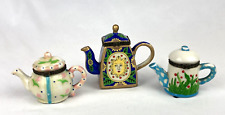 Trinket Boxes Lot Of 3 Three 2 Teapots 1 Watering Can Hand Painted Tags Inside