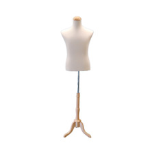 Adult Male Off White Torso Shirt Form Mannequin Display With Wood Tripod Base