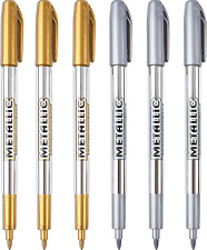 Metallic Marker Pens 6-pack Metallic Gold Silver Permanent Markers Fine Point