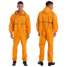 Unisex Mens Waterproof Coveralls Workwear Long Sleeve Hooded Rain Suit Romper
