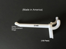 100 Pack 2 Inch White Plastic Peg Hooks For 18 To 14 Pegboard. Usa Made