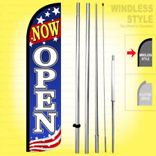 Now Open - Windless Swooper Flag Kit 15 Feather Banner Sign Patriotic Bzja6-h