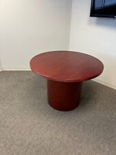 42x29h Round Conference Table Wcylinder Base In Mahogany Woodveneer Finish