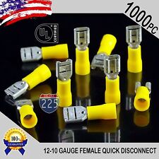 1000 Pack 12-10 Gauge Female Quick Disconnect Yellow Vinyl Crimp Terminals .250