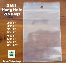 Clear 2mil Hanghole Plastic Reclosable Zip Seal Bags Hang Hole Top Lock Baggies