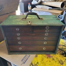 Antique Wood Machinist Chest Tool Box 7 Apothecary Drawer Organizer Old Art Case