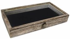 Wooden Jewelry Display Case Tempered Glass Top Lid Gemstone Storage Box Home New
