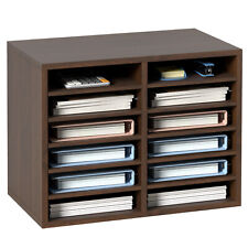 Vevor Wood Literature Organizer Adjustable File Sorter 12 Compartments Brown
