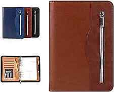 Leather Portfolio Notebook Binder With Calculator A5 6 Brown With Calculator