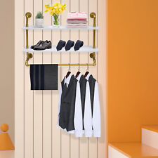 Gold Industrial Pipe Clothing Rack With Shelves Clothes Rack Retail Display New