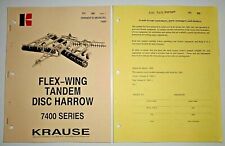 Krause 7400 Series Tandem Disc Harrow Owners Operators Parts Manual Supplement