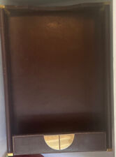 Firenze Leather Desk Letter Tray Organizer Brass Details Made In Italy Brown