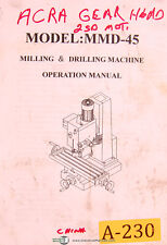 Acra China Mmd-45 Milling Drilling Machine Operations Manual