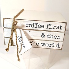 Coffee First Then The World Quill To Paper Sixtrees Book Stack Shelf Sitter