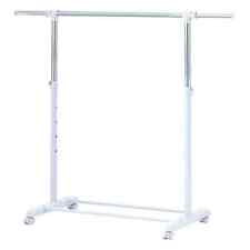 Heavy Clothes Hanger Adjustable Height Rolling Garment Rack Metal Chrome White