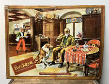 Vtg 50s Buckeye Beer Advertising Sign Toc Tin Over Cardboard 20.5 Dog Tavern