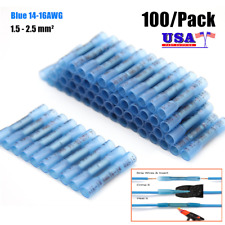 100pcs Blue Heat Shrink Butt Wire Connectors Crimp Terminals Awg 16-14 Gauge