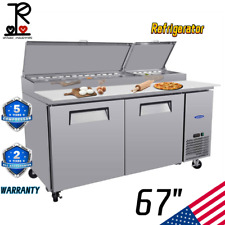 67 Double Door Stainless Steel Commercial Refrigerated Salad Pizza Prep Table