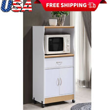 Microwave Kitchen Cart W 1 Drawer Compact Appliances Pots Pan Home Office White