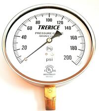 Stainless Steel Pressure Gauge Lower Conn. 14 Npt 4.5- Trerice 0 - 200 Psi