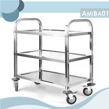 3-tier Kitchen Cart Utility Service Cart With Rolling Wheels Stainless Steel