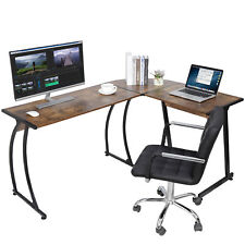 L Shaped Desk Corner Computer Gaming Laptop Table Workstation Home Office Brown