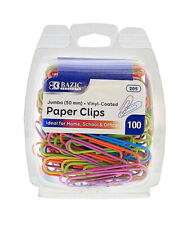 100 Plastic Coated Jumbo Paper Clips Assorted Color 50 Mm - Fast Free Shipping