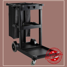 Janitorial Black Cleaning Cart Janitor Cart With 3 Shelves And Vinyl Bag