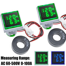 2pc 2-in-1 Digital Voltmeter Ammeter Ac 60-500v 0-100a 22mm Led Volt Amp Meter