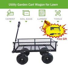 Utility Garden Cart Wagon For Lawn Yard Wheavy-duty Steel 550lb Weight Capacity