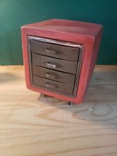Vintage Small Industrial Metal Wood 4 Drawer Parts Storage Cabinet Light