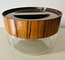 Vintage Pyrex Glass Canister See N Store Jar W Wood Grain Lid Mcm Storage