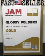 25-pack Jam Paper Laminated Two Pocket Presentation Glossy Folders Gold 9x12