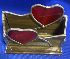 Unique Heart Stained Glass Welded Business Card Memo Note Pad Holder Handcrafted