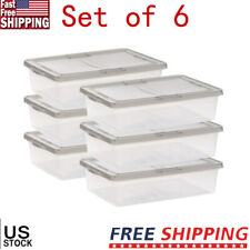 28 Qt Under Bed Plastic Storage Box Stackable Containers Tote Bin Gray Set Of 6