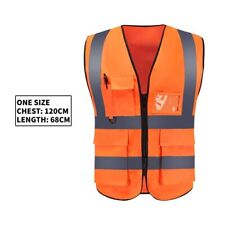 Reflective Safety Vest With Tool Pockets Hi Vis Construction Men Women Orange
