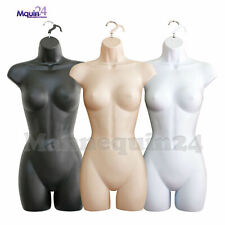 3 Color Combo White Flesh Black Female Torso Body Form Mannequins 3 Hangers
