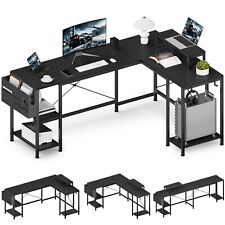 L Shaped Desk 80 Reversible Corner Computer Desk With Shelves Home Office Black