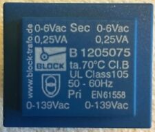 Block Vb 1.5a2 Pri 0-139vac Sec 0-6vac 0.25va 50-60hz Pcb Transformer En61558