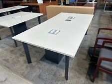 7 12 Conference Table In White Laminate Finish W Black Metal Legs By Haworth