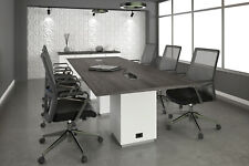 8 Ft Modern Conference Room Table With 2 Built In Power Modules Gray And White