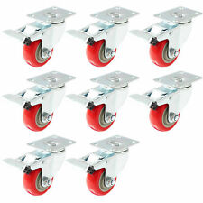 8 Pack 3 Inch Caster Wheels Swivel Plate With Brake Red Polyurethane Pu